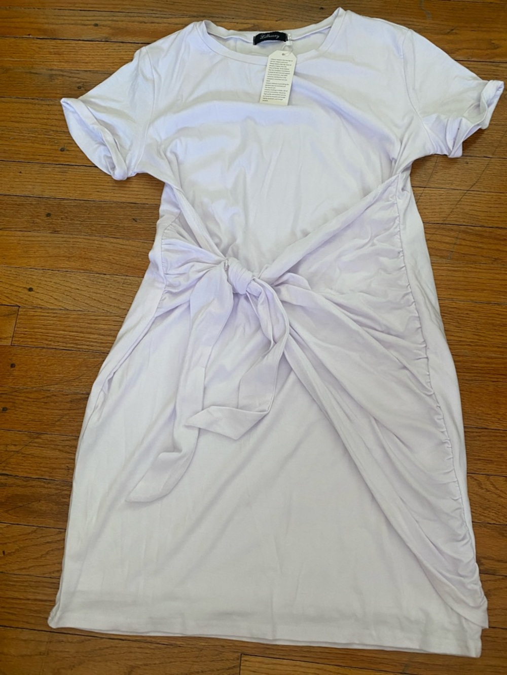 SHEIN Light white Tie-Waist Midi tee Dress